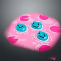 Three Blue Smiling Reptiles In Pink Water With Circular Patterns And Ripples