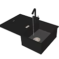 Modern Black Kitchen Sink Design With Faucet Running Water And Striped Drainboard