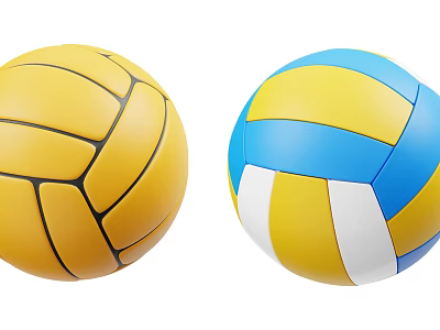 Two Different Colored Volleyball Sports Equipment With Yellow And Blue Yellow White Designs 3d model
