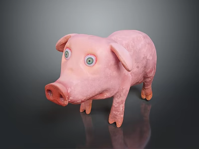 Pink Cartoon Pig with Big Round Eyes and Smooth Surface on Dark Background 3d model