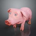 Pink Cartoon Pig with Big Round Eyes and Smooth Surface on Dark Background