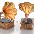Vintage Gramophone Decorative Ornament Set for Home Decor Accent Antique Style