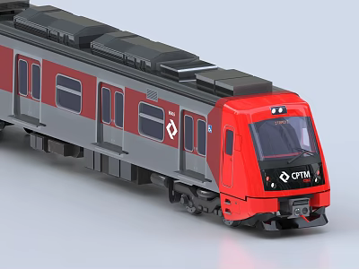 Modern Red And Gray Train Carriage Front View With CTM Logo Design 3d model