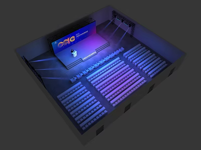 Modern Event Hall With Stage Large Screen Audience Seats And Lighting 3d model