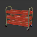 Red Three Tier Utility Cart With Metal Frame And Mobile Wheels