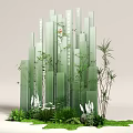 Modern Photo Check In Spot With Green Acrylic Columnar Structures And Surrounding Plants