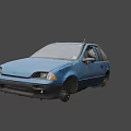 Abandoned Old Blue Car With Damaged Body Rusted Parts And Tires