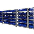 Metal Storage Shelves With Multiple Layers And Blue Plastic Baskets 3d model