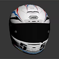 Silver Motorcycle Racing Helmet With Blue Red Stripes And Transparent Visor