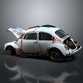 Vintage Volkswagen Beetle With Rusty Body Open Hood And Damaged Trunk