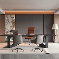Modern Office Interior With Leather Chair Gray Chairs Desk And Marble Wall
