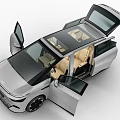 Silver Modern Car with Open Doors Light Colored Seats and Panoramic Sunroof