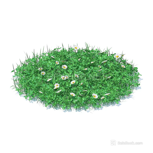 Fresh Green Grass With Small White Daisies In Circular Garden Patch 3d model