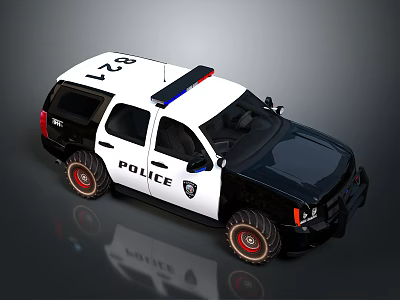 Black and White Police SUV Car With Red Blue Lights And POLICE Lettering 3d model