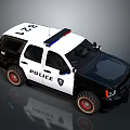 Black and White Police SUV Car With Red Blue Lights And POLICE Lettering