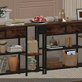 Stylish Living Room Shelving Unit With Wood Metal Frame And Decorative Storage Items
