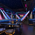 Stylish Bar Interior With Neon Lights Art Decor And Moon Lamp