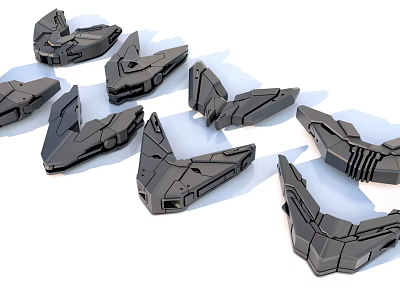 Industrial Equipment Black Mechanical Components With Complex Geometric Shapes And Angular Structures 3d model