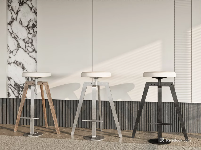 Modern Bar Stools With White Seats And Different Color Legs For Home Decor 3d model 