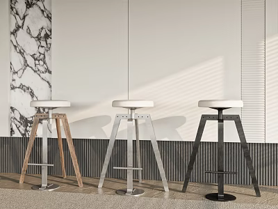 Modern Bar Stools With White Seats And Different Color Legs For Home Decor 3d model