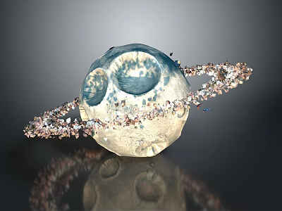 Artistic Decorative Planet with Sparkling Crystal Rings and Textured Blue White Surface 3d model