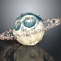 Artistic Decorative Planet with Sparkling Crystal Rings and Textured Blue White Surface