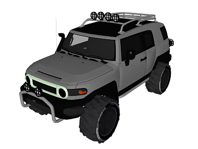 Gray Off Road Car With Roof Rack Large Tires And Front Bumper Lights 3d model