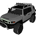 Gray Off Road Car With Roof Rack Large Tires And Front Bumper Lights