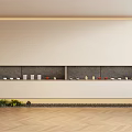 Neutral Background Wall With Built in Shelves Decorative Items Small Plants Pebbles And Wooden Floor