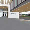 Modern School Interior Corridor With Students And Green Outdoor Space 3d model