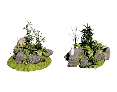 Gravel Green Plant Courtyard Sits 3d model