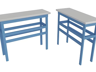 Practical Blue Frame Desks With Gray Top And Multiple Shelves 3d model