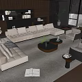 Modern Light Gray L-shaped Sofa and Round Coffee Table Set With Armchairs Rug and Bookshelf