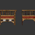 Wooden Furniture Set With Red Cushions Carved Frame And Decorative Design Details