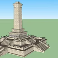 Tall Monument Architectural Structure With Stone Base Carved Railings And Steps 3d model