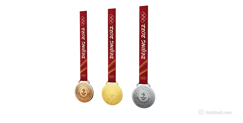 Beijing 2022 Olympic Medal Display On Decorative Pillar With Red Ribbon 3d model 