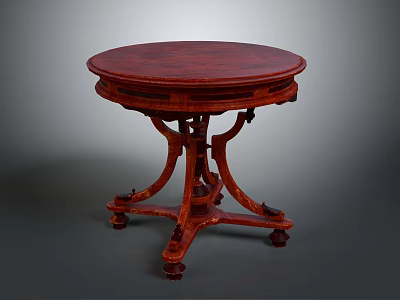 Classic Mahogany Round Table With Carved Legs And Vintage Decorative Design 3d model