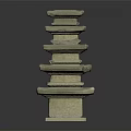 Traditional Multi Tiered Stone Pillar With Stacked Layers And Textured Surface