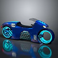 Futuristic Blue Motorcycle With Illuminated Wheels Sleek Body And Transparent Windshield