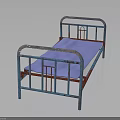 Rustic Metal Bed Frame With Blue Mattress And Red Blue Accents