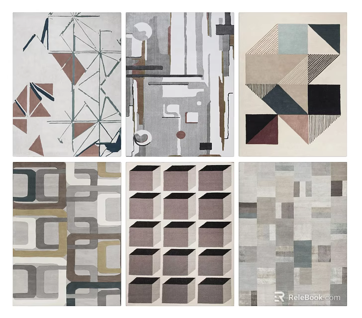 Modern Square Rugs Featuring Geometric Patterns And Neutral Tones For Interior Decor 3d model