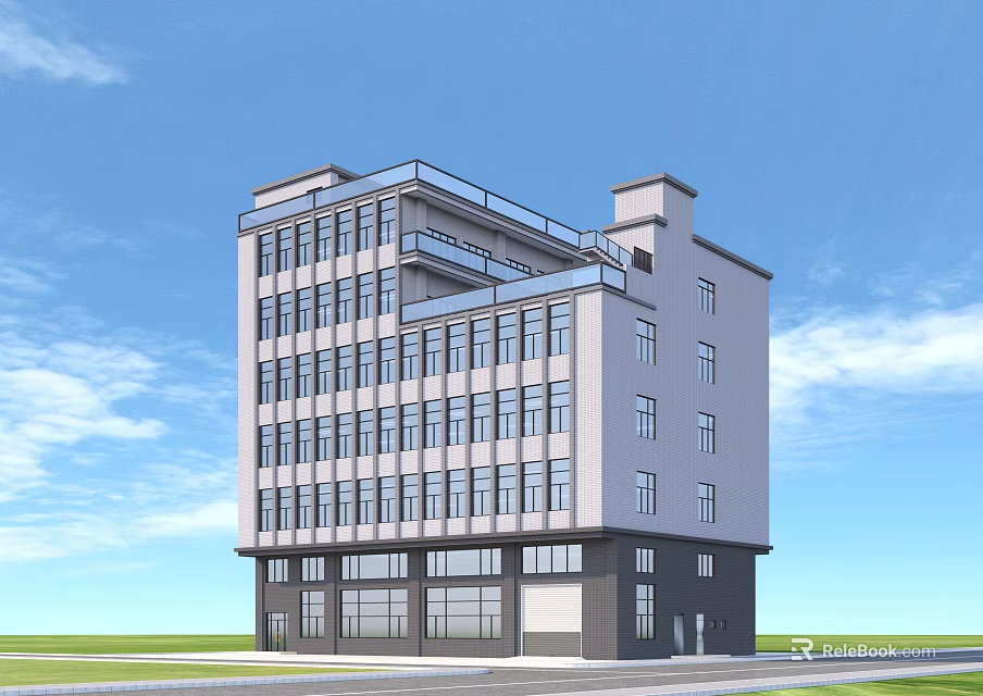 Modern Multi Storey Office Building With Glass Curtain Wall And Ground Floor Entrance 3d model 