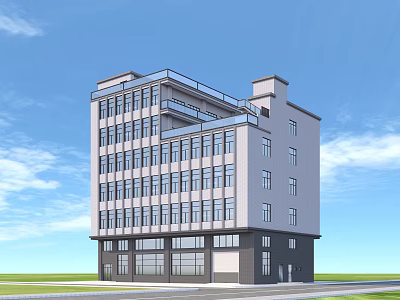 Modern Multi Storey Office Building With Glass Curtain Wall And Ground Floor Entrance 3d model