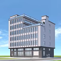 Modern Multi Storey Office Building With Glass Curtain Wall And Ground Floor Entrance