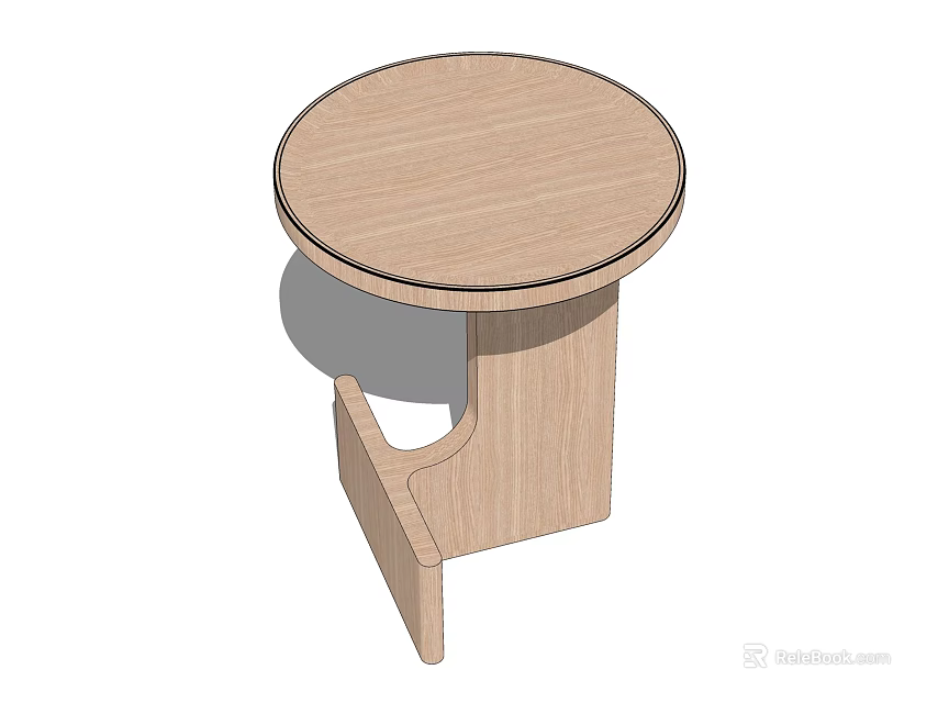 Wooden Round Side Table With Modern Curved Base And Circular Top For Living Room 3d model 