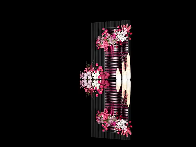 Artistic Decorative Design With Pink White Flowers On Vertical Stripes And Black Background 3d model
