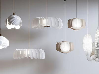 Modern Pendant Light Combination With Various White Hanging Fixture Designs On Gray Background 3d model