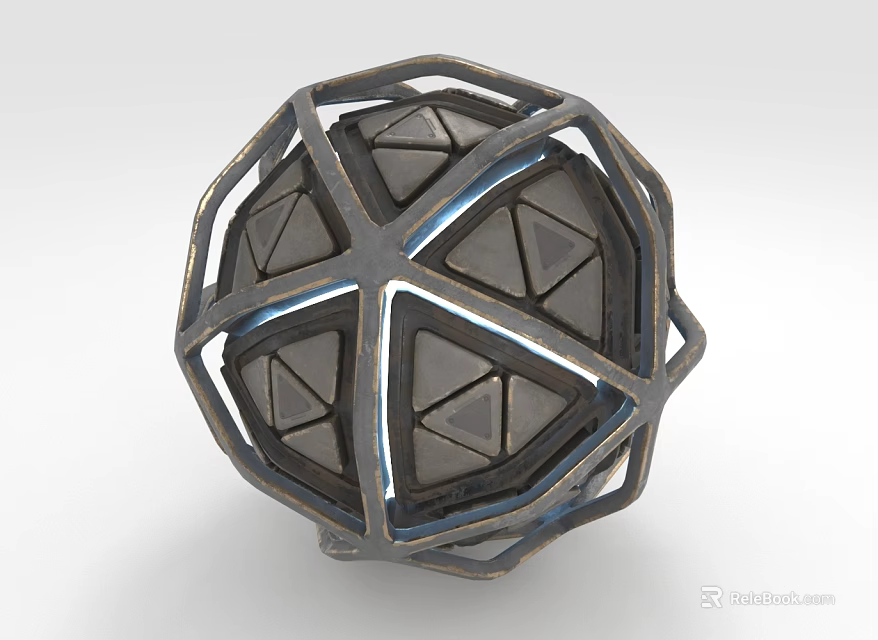 Decorative Spherical Furniture With Metal Geometric Frame And Triangular Panels 3d model 