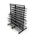 Multi Tier Metal Display Shelf With Grid Design For Retail Merchandise Storage