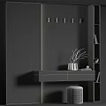 Stylish Entryway Hallway Design Featuring Wooden Console Table Black Vase Round Stool And Wall Spotlights